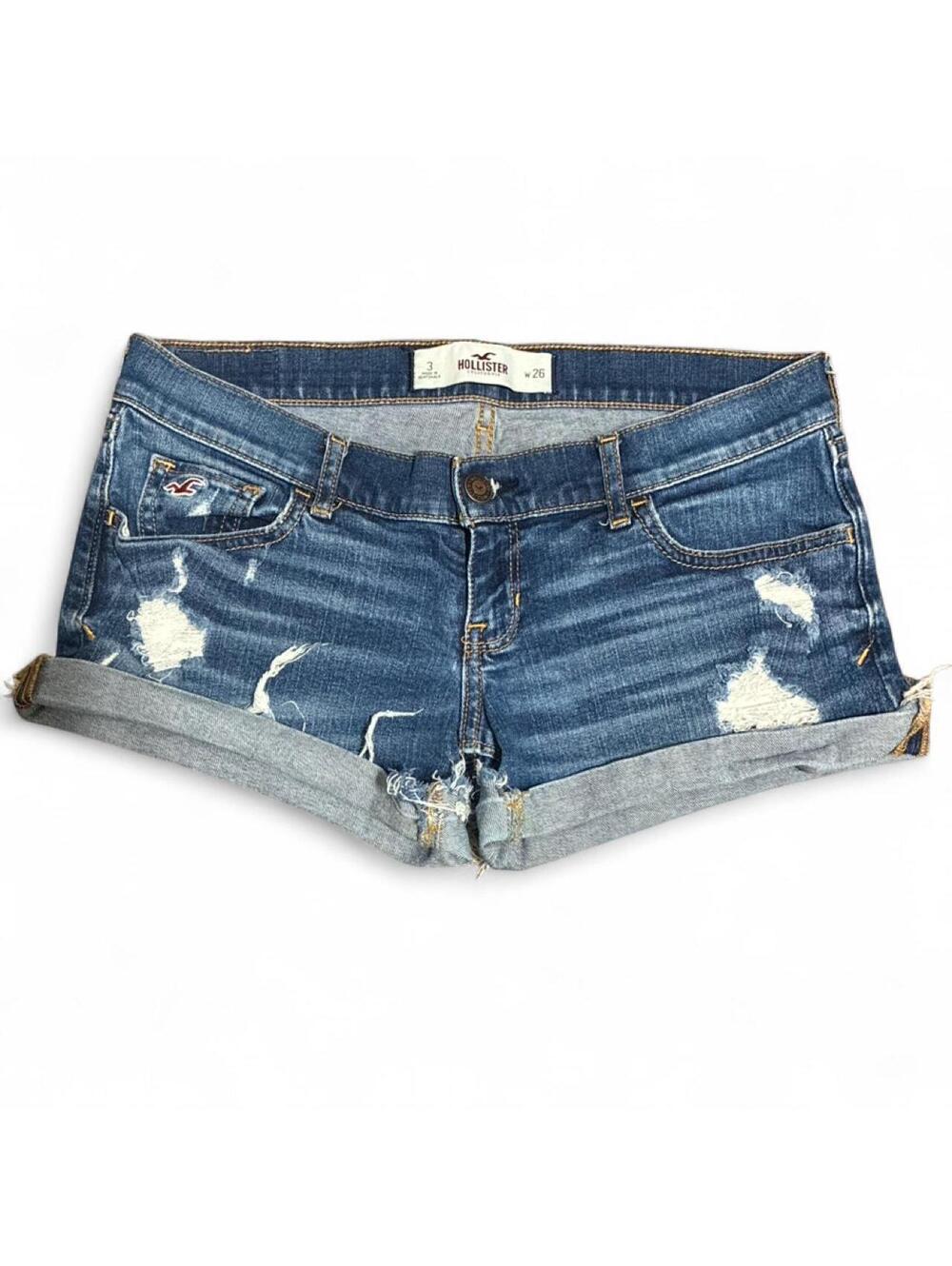 Hollister Y2K Distressed Low Rise Denim Shorts Medium Wash Size 26